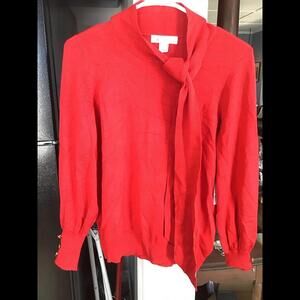 Liz Claiborne women’s lightweight sweater with from tie, new, red, petite small